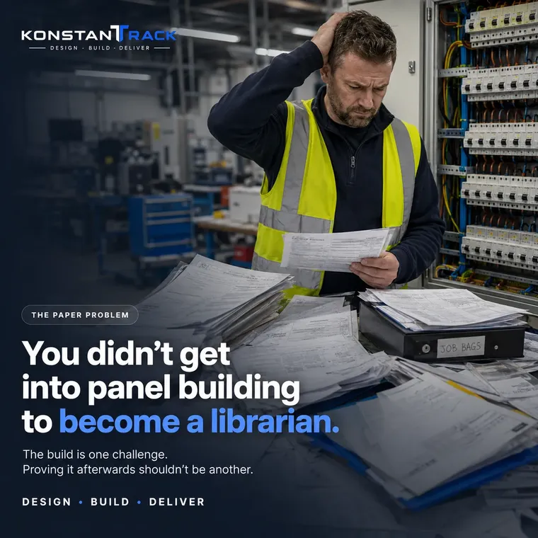 The paper problem: you didn't get into panel building to become a librarian. The build is one challenge — proving it afterwards shouldn't be another.